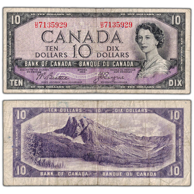 SOLD $10 1954 Bank of Canada Note Devil Face H/D Prefix BC-32b - Fine