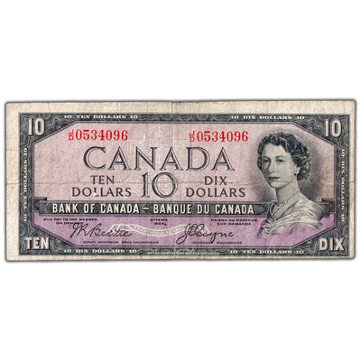 $10 1954 Bank of Canada Note Devil Face J/D Prefix BC-32b - Fine
