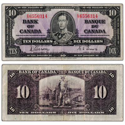 $10 1937 Bank of Canada Note Gordon-Towers C/D Prefix BC-24b - Fine