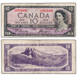$10 1954 Bank of Canada Note Devil Face J/D Prefix BC-32b - Fine