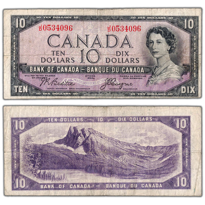 $10 1954 Bank of Canada Note Devil Face J/D Prefix BC-32b - Fine