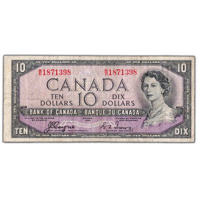 SOLD $10 1954 Bank of Canada Note Devil Face B/D Prefix BC-32a - Fine