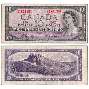$10 1954 Bank of Canada Note Devil Face B/D Prefix BC-32a - Fine
