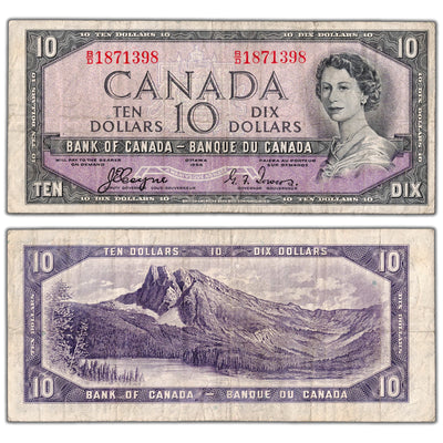 SOLD $10 1954 Bank of Canada Note Devil Face B/D Prefix BC-32a - Fine