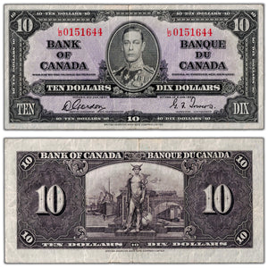 $10 1937 Bank of Canada Note Gordon-Towers L/D Prefix BC-24b - F/VF