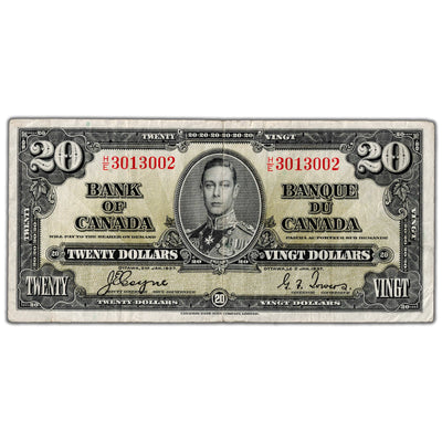 $20 1937 Bank of Canada Note Coyne-Towers H/E Prefix BC-25c - F/VF