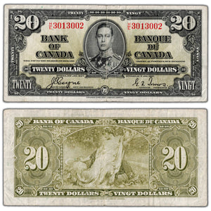 $20 1937 Bank of Canada Note Coyne-Towers H/E Prefix BC-25c - F/VF