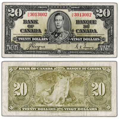 $20 1937 Bank of Canada Note Coyne-Towers H/E Prefix BC-25c - F/VF