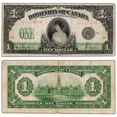 SOLD $1 1917 Dominion of Canada Note Saunders Seal Series G DC-23d - VG