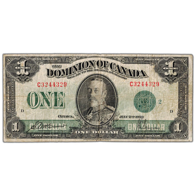 $1 1923 Dominion of Canada Note Green Seal Series C DC-25j - VG/F