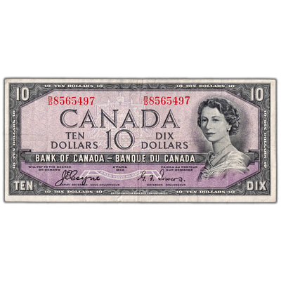 $10 1954 Bank of Canada Note Devil Face B/D Prefix BC-32a - VF