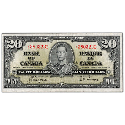 $20 1937 Bank of Canada Note Coyne-Towers J/E Prefix BC-25c - VF (minor tear)