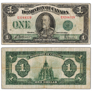 $1 1923 Dominion of Canada Note Green Seal Series C DC-25j - VG/F