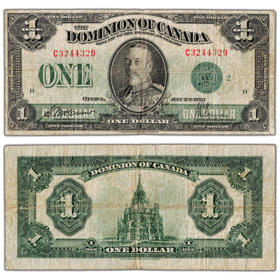 $1 1923 Dominion of Canada Note Green Seal Series C DC-25j - VG/F