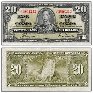 $20 1937 Bank of Canada Note Coyne-Towers J/E Prefix BC-25c - VF (minor tear)