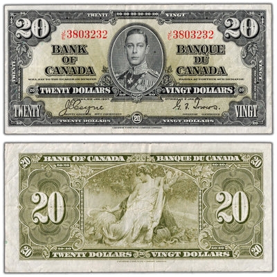 $20 1937 Bank of Canada Note Coyne-Towers J/E Prefix BC-25c - VF (minor tear)