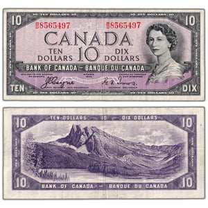 $10 1954 Bank of Canada Note Devil Face B/D Prefix BC-32a - VF
