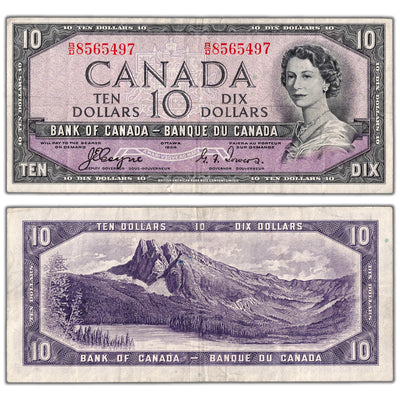 $10 1954 Bank of Canada Note Devil Face B/D Prefix BC-32a - VF