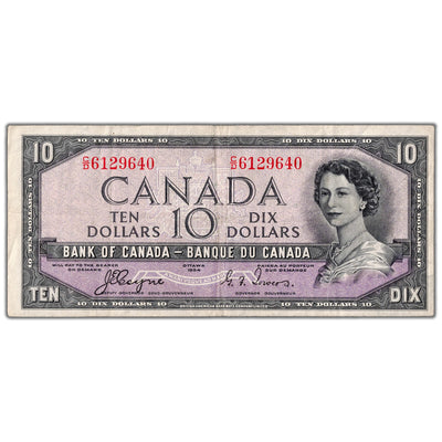 $10 1954 Bank of Canada Note Devil Face C/D Prefix BC-32a - VF