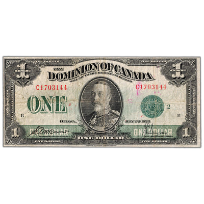 $1 1923 Dominion of Canada Note Green Seal Series C DC-25j - Fine (crayon)