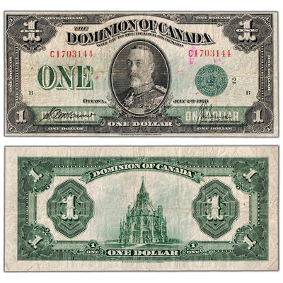 $1 1923 Dominion of Canada Note Green Seal Series C DC-25j - Fine (crayon)