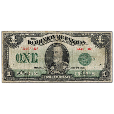 $1 1923 Dominion of Canada Note Green Seal Series C DC-25j - Fine