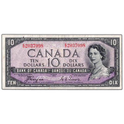 $10 1954 Bank of Canada Note Devil Face E/D Prefix BC-32a - VF