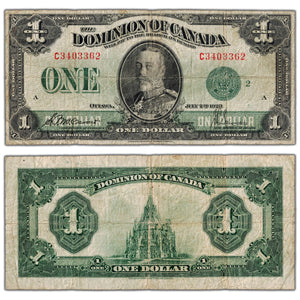 $1 1923 Dominion of Canada Note Green Seal Series C DC-25j - Fine