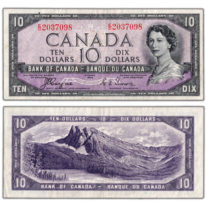 $10 1954 Bank of Canada Note Devil Face E/D Prefix BC-32a - VF