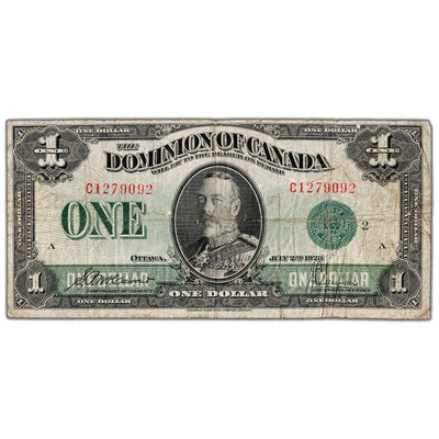 $1 1923 Dominion of Canada Note Green Seal Series C DC-25j - Fine