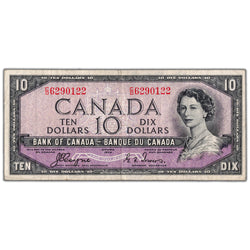 $10 1954 Bank of Canada Note Devil Face C/D Prefix BC-32a - F/VF