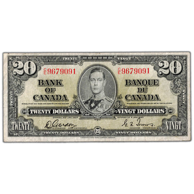 $20 1937 Bank of Canada Note Gordon-Towers C/E Prefix BC-25b - Fine