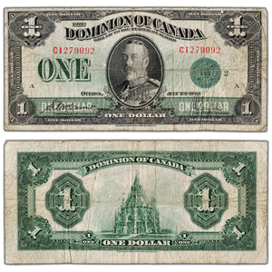 $1 1923 Dominion of Canada Note Green Seal Series C DC-25j - Fine