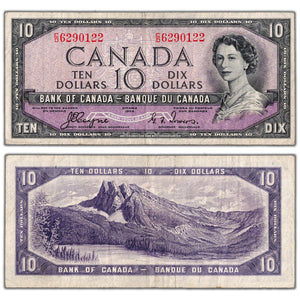 $10 1954 Bank of Canada Note Devil Face C/D Prefix BC-32a - F/VF
