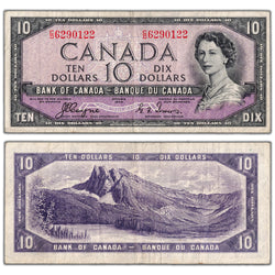 $10 1954 Bank of Canada Note Devil Face C/D Prefix BC-32a - F/VF