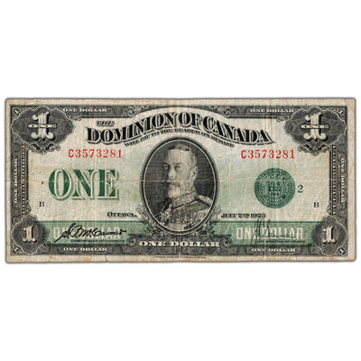 $1 1923 Dominion of Canada Note Green Seal Series C DC-25j - Fine