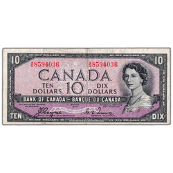 $10 1954 Bank of Canada Note Devil Face A/D Prefix BC-32a - VF