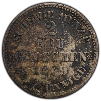 Germany Saxony 1869 2 Neugroschen Silver Coin KM #1222