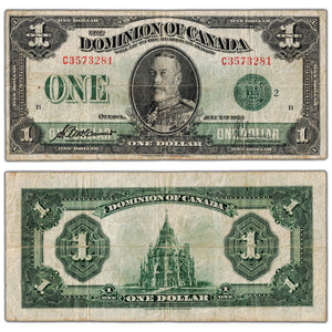$1 1923 Dominion of Canada Note Green Seal Series C DC-25j - Fine