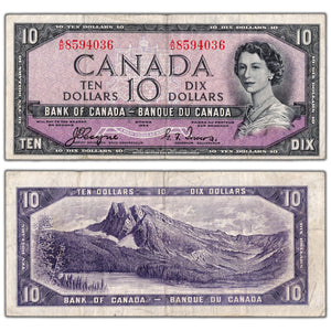 $10 1954 Bank of Canada Note Devil Face A/D Prefix BC-32a - VF