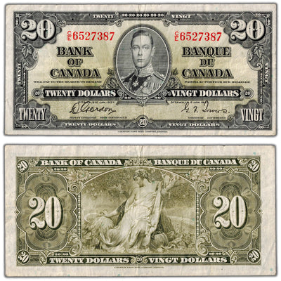 $20 1937 Bank of Canada Note Gordon-Towers C/E Prefix BC-25b - F/VF