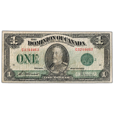 $1 1923 Dominion of Canada Note Green Seal Series C DC-25j - Fine