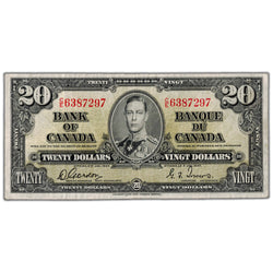 SOLD $20 1937 Bank of Canada Note Gordon-Towers C/E Prefix BC-25b - VF