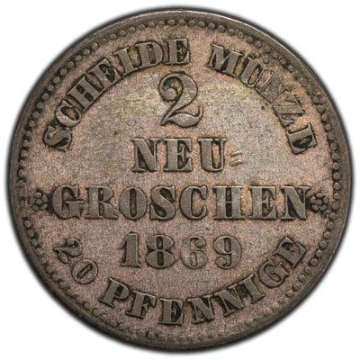 Germany Saxony 1869 2 Neugroschen Silver Coin KM #1222