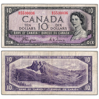 SOLD $10 1954 Bank of Canada Note Devil Face B/D Prefix BC-32a - Fine
