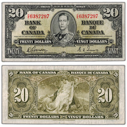 SOLD $20 1937 Bank of Canada Note Gordon-Towers C/E Prefix BC-25b - VF