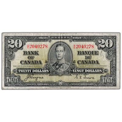 $20 1937 Bank of Canada Note Coyne-Towers K/E Prefix BC-25c - Minor Writing