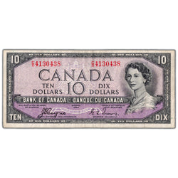 $10 1954 Bank of Canada Note Devil Face C/D Prefix BC-32a - VF