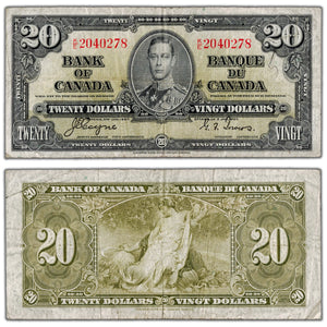 $20 1937 Bank of Canada Note Coyne-Towers K/E Prefix BC-25c - Minor Writing