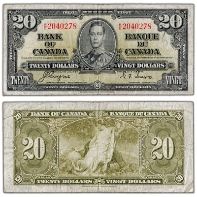 $20 1937 Bank of Canada Note Coyne-Towers K/E Prefix BC-25c - Minor Writing